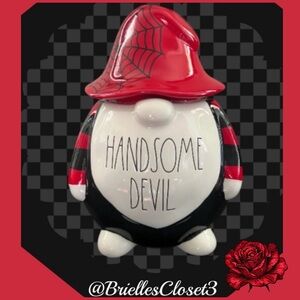 Cookie Jar 🌸 New Rae Dunn Handsome Devil Gnome Cookie/Treat Jar - Red & Black